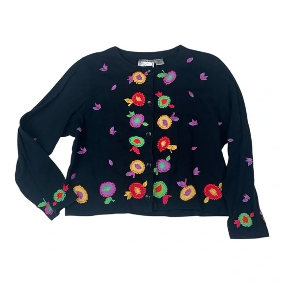Michael Simon lite size large Colorful Floral Embroidered Cardigan - Picture 1 of 10